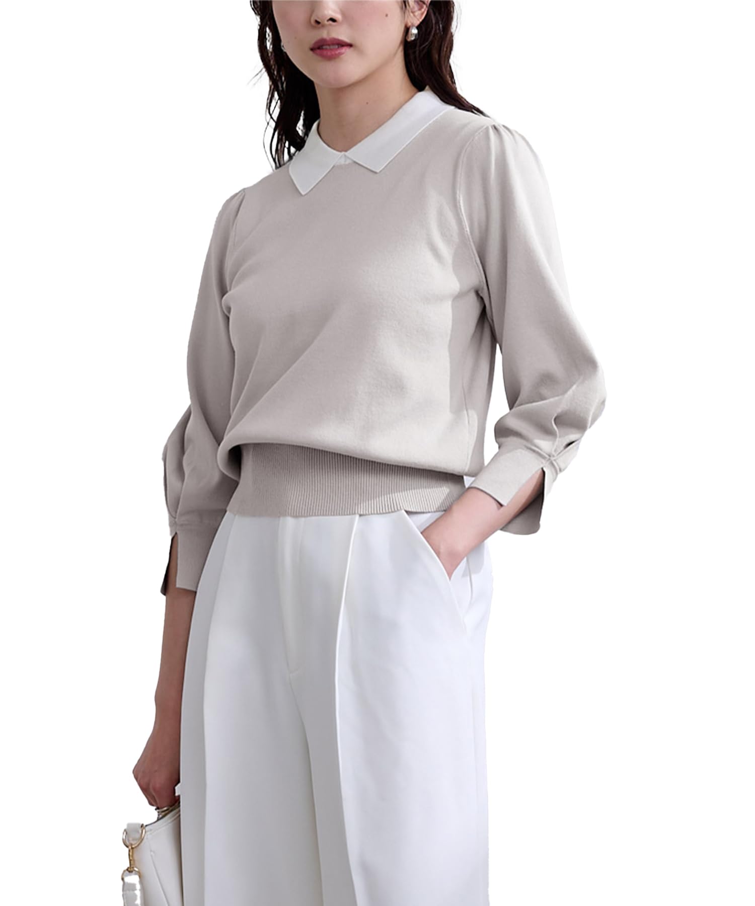 

Yours BFXU1764 Collared Puff Sleeve Size Gray Women s Knit, M,