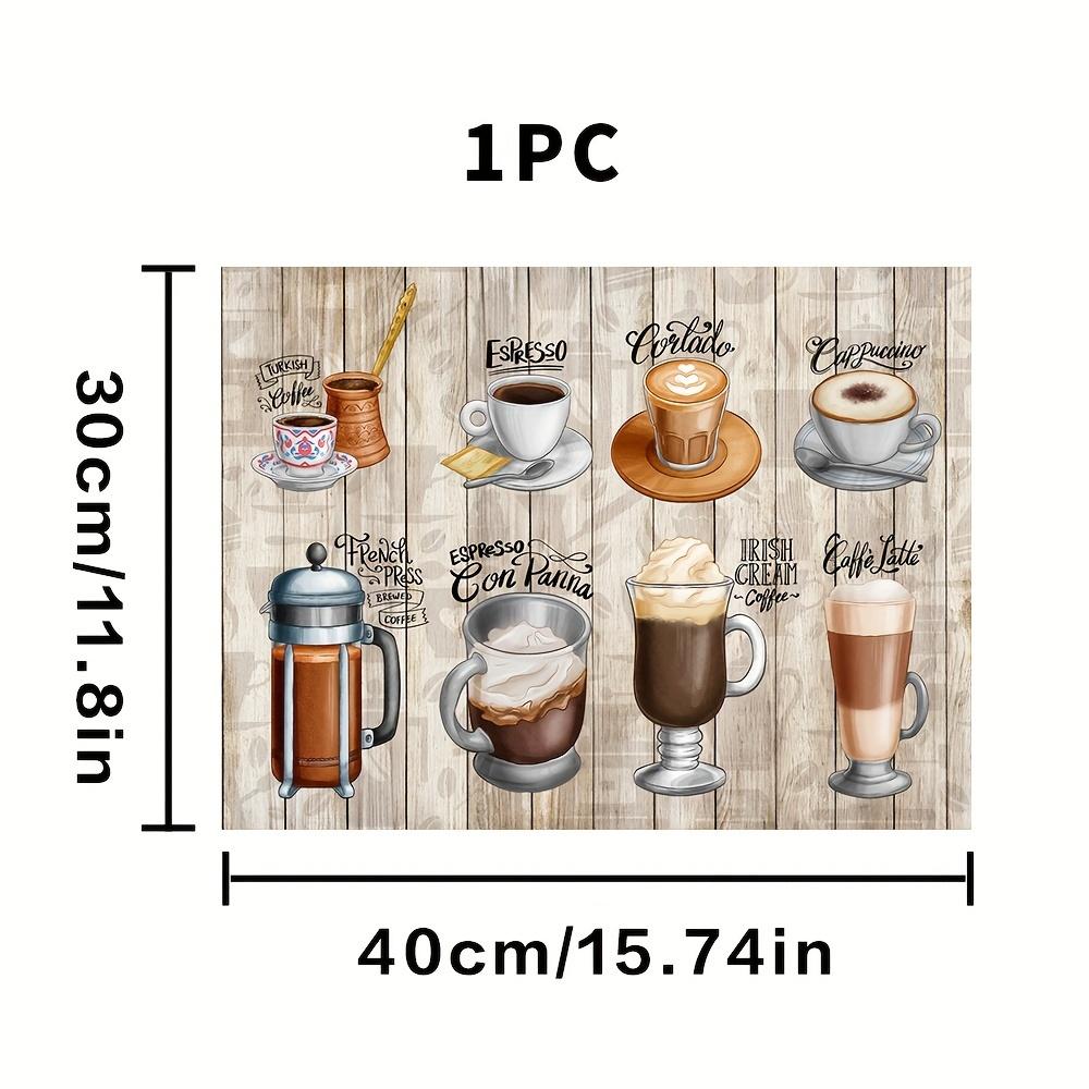 1Pcs Rubber Drying Mat With Vintage Wood  Coffee Print For Coffee Shop Kitchen Carpet Tableware Durable Diatom Mud Table Mat Pet Mat Coffeeware
