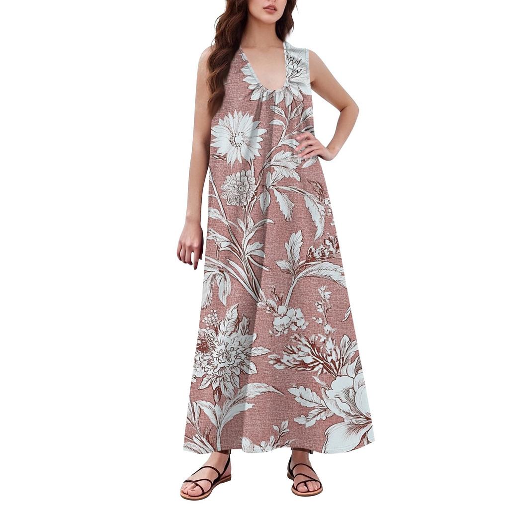Women's Fashion Casual A-line Retro Printed Hammer Feeling Loose Long Skirt With Pockets
