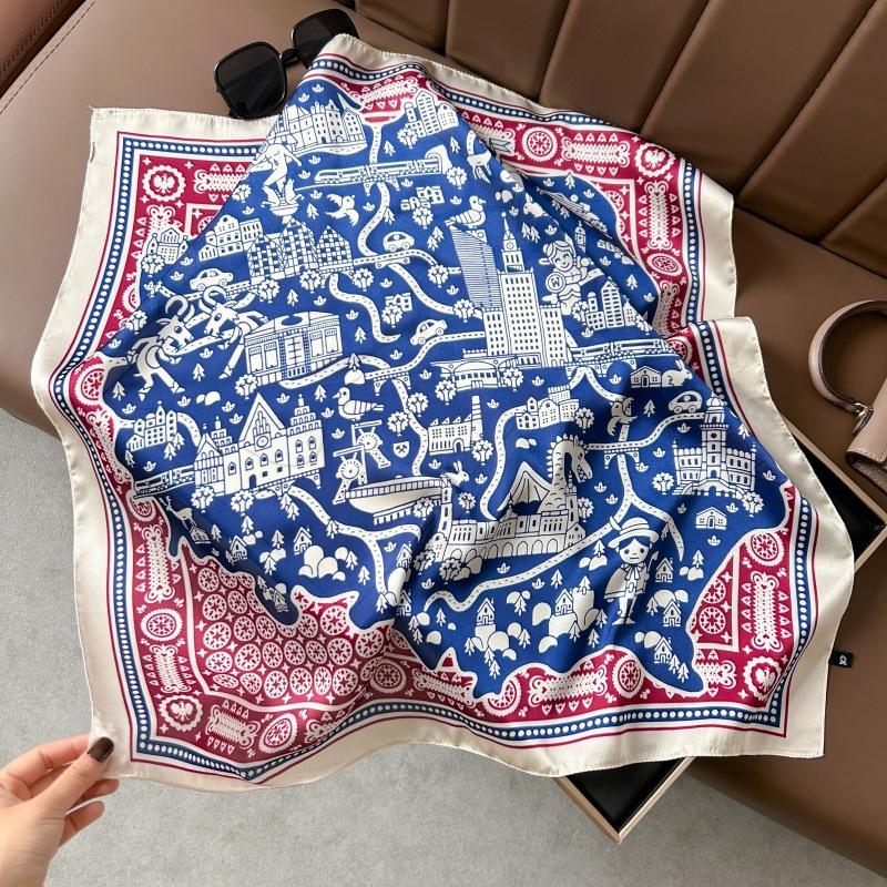 70 Silk Scarves, Square Scarves, High-End Sense, Fashionable And Versatile, Professional Imitation Silk, Small Scarves, Retro Printed Silk Scarves
