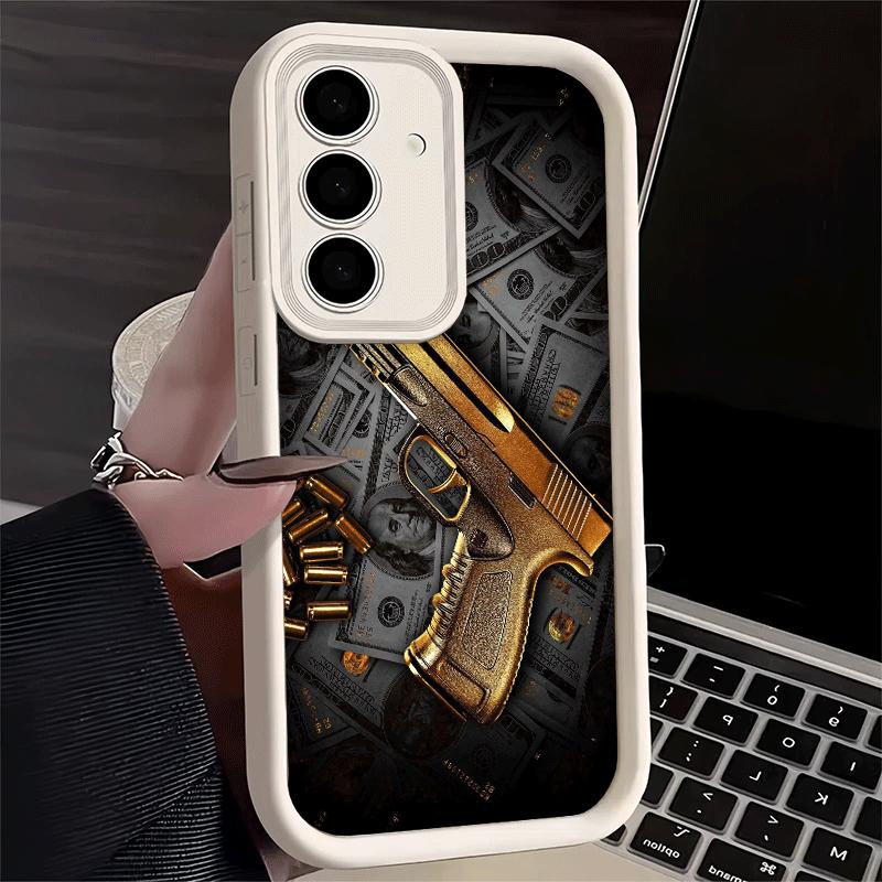 Phone Case for Samsung Galaxy S26 S25 Ultra S24 FE Gold Gun Bullets AK47 Handgun Shell S23 Plus S22 + S21 S20 5G Soft Silicone F