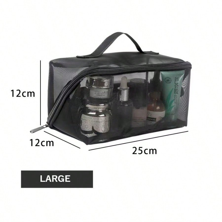 Mesh transparent makeup bag, travel grooming storage bag, large capacity handheld makeup storage bag