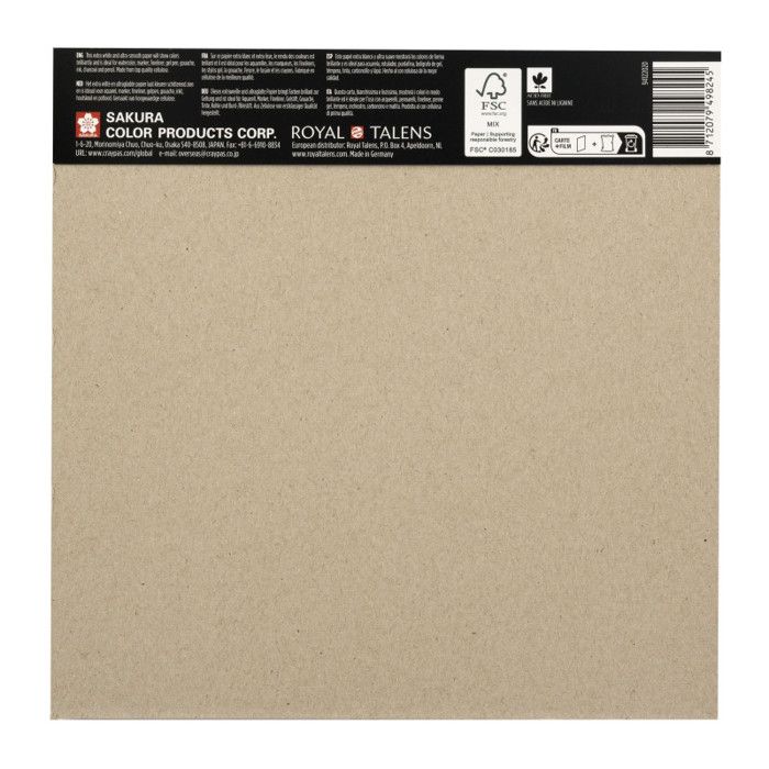 Bloc papier à dessin - 20x20cm - Aquarelle - Fusain - Encre - Gouache - 12 feuilles - Sakura