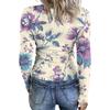 Women Casual Long Sleeve Crewneck Floral Print Ribbed Top Lightweight Pullover Loose Fit Soft Breathable Shirt for Daily Wear