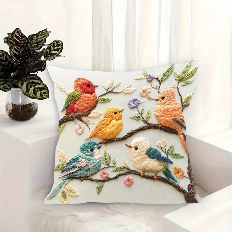 45cm Colorful Bird And Floral Print Pillow Cover For Living Room Decorative Couch Cushion Case Sofa Pillowcase