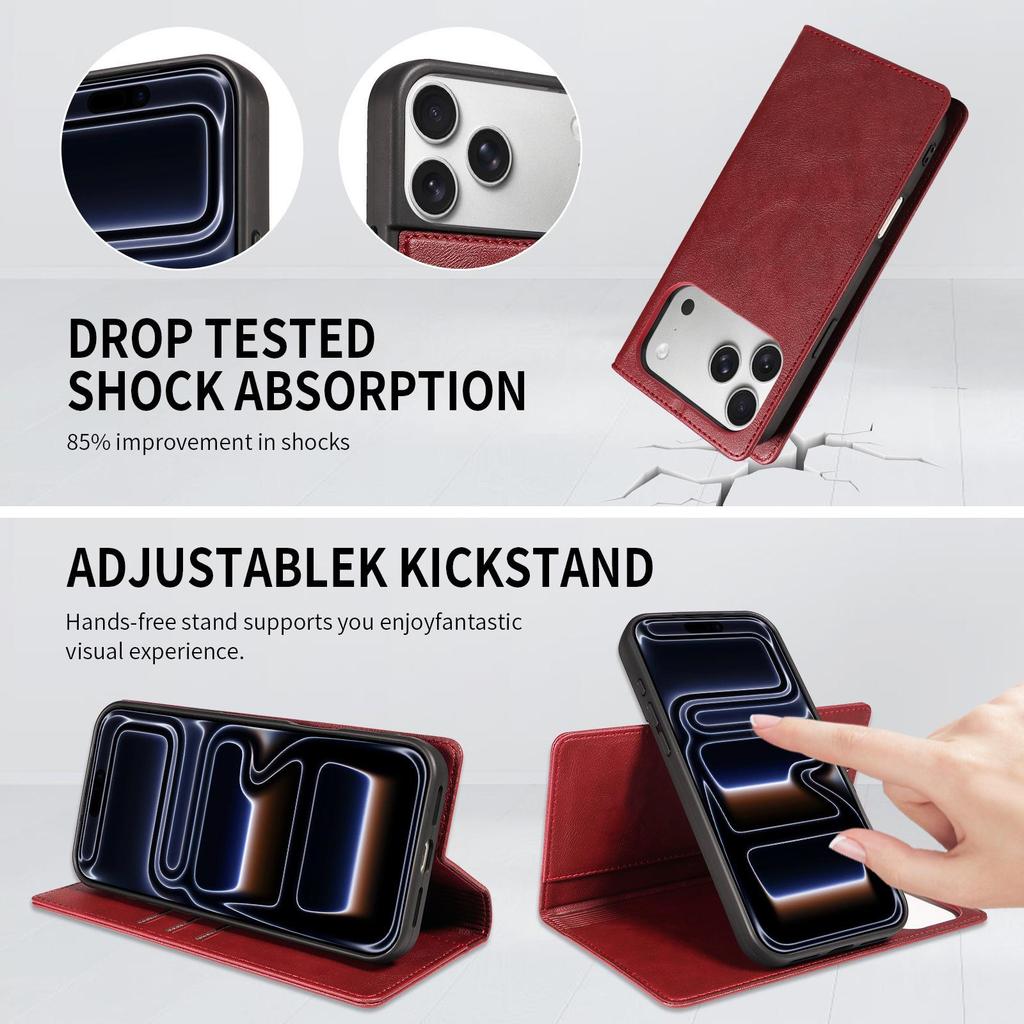 iPhone 18 Pro Max Magnetic Leather Case with Imitation Cowhide Texture and Flip Card Holder