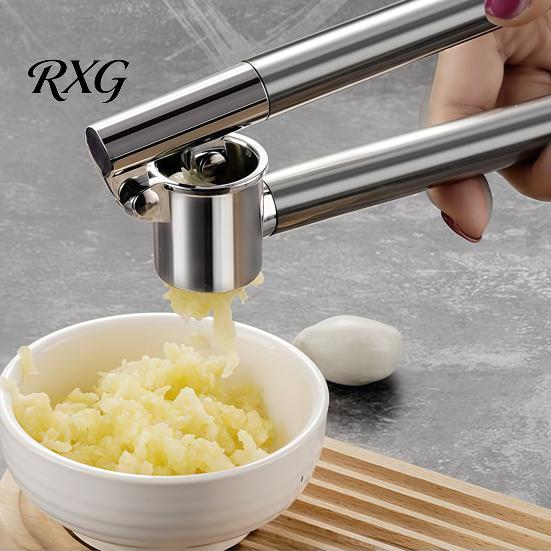 Dishwasher Safe Garlic Masher Stainless Steel Presser, Effortless Extended Handle Ginger Easy Clean Press Masher, Squeeze Manual Mincer for Kitchen