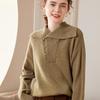 Women's Solid Color Cashmere Lapel Knit Sweater - Long Sleeve, Loose Fit, Warm Pullover for Autumn & Winter