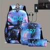 Sports Casual CR7 Backpacks 3pcs Simple Lightweight Capacity Teens Laptop School Bags Women Men Travel USB An-ti Lock Mochilas