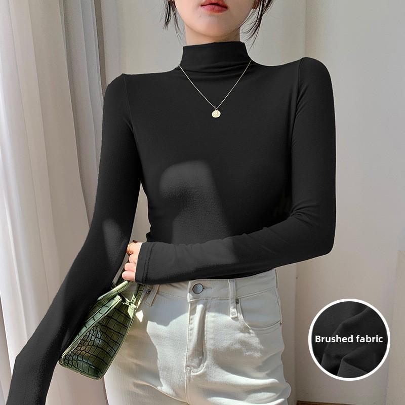 Women's Slim Fit Velvet Long-Sleeve Turtleneck Top for Autumn & Winter