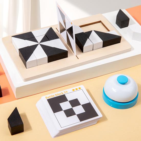 1 Set Verstecktes Puzzle Baustein Spielzeug Denksportaufgabe Schwarz Weiß Holzblock Brettspiel Kleinkinder Farbform Lernen Fokus Training STEM Pädagogisches