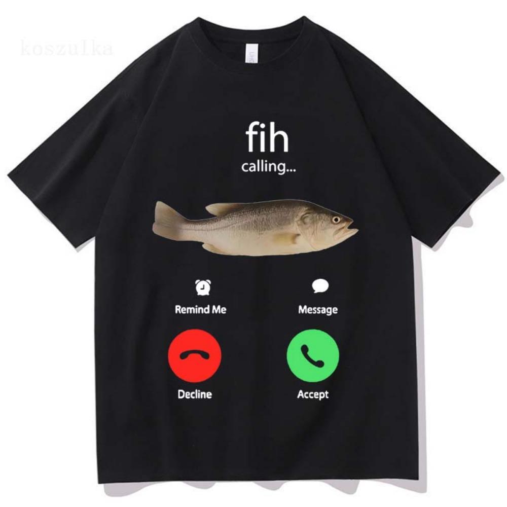 Fih Chiamata Ricordami Messaggio Rifiuta Accetta Chiamata Telefonica T-shirt Pesce Divertente Abbigliamento Pescatore T-shirt Uomo Donna Cotone Tee