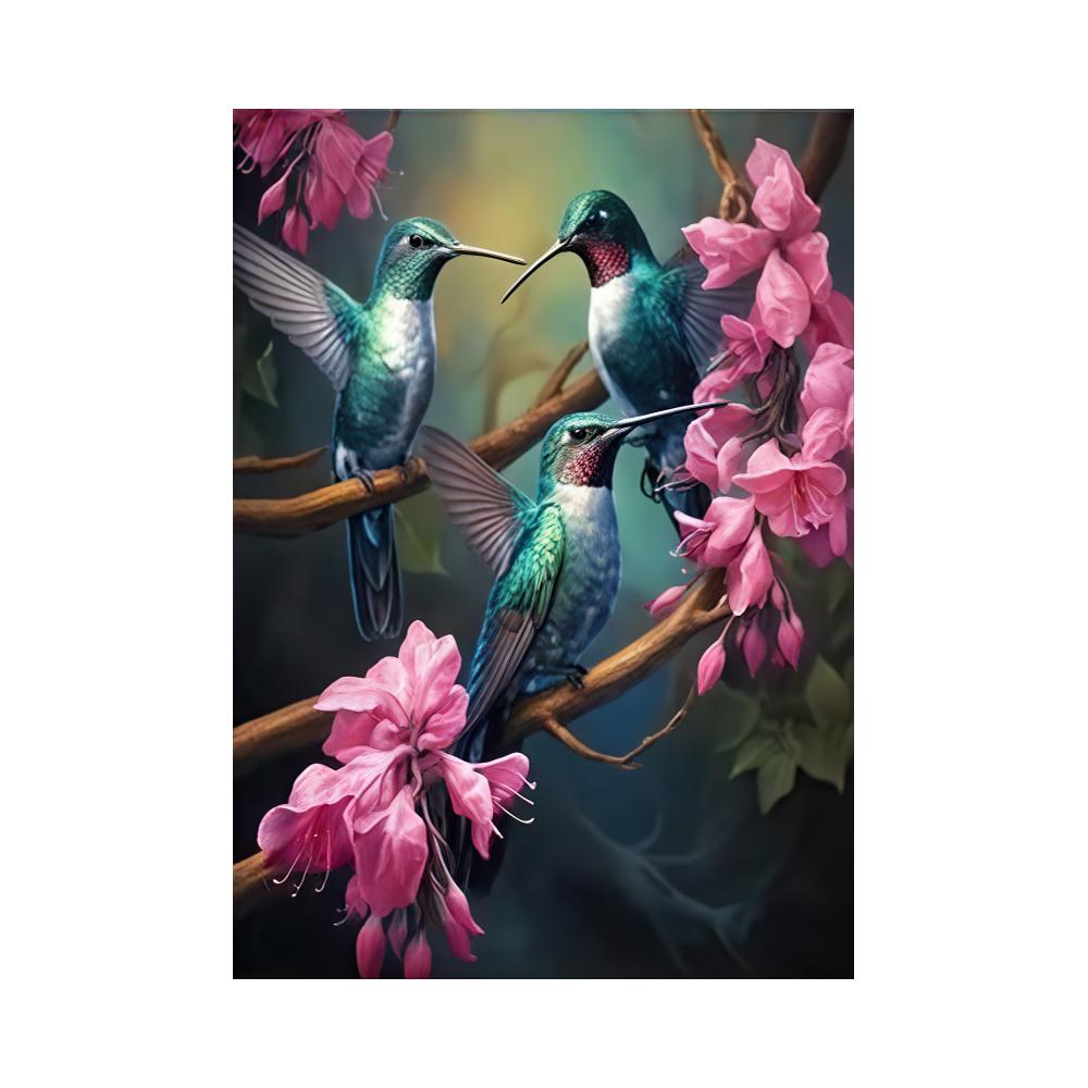 Modern Glam Rahmenlos Kolibri Vogel Tierdruck Wandbehang Dekoration Rosa Blumen für Wohnzimmer, Wanddekor, Ohne Rahmen