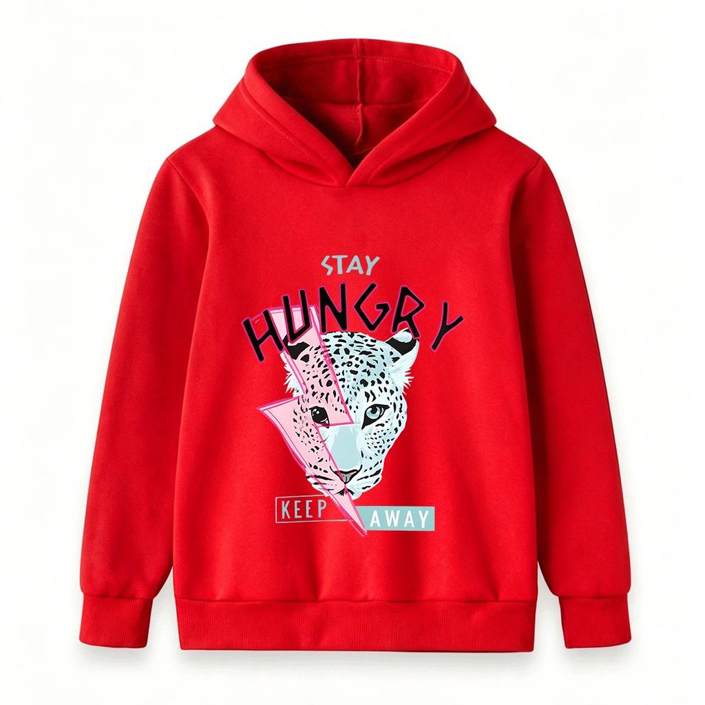 Kids Boys Girls Pullover Hoodie Cool Leopard Lightning Print Stay Hungry Long Sleeve Casual Sweatshirt for Children