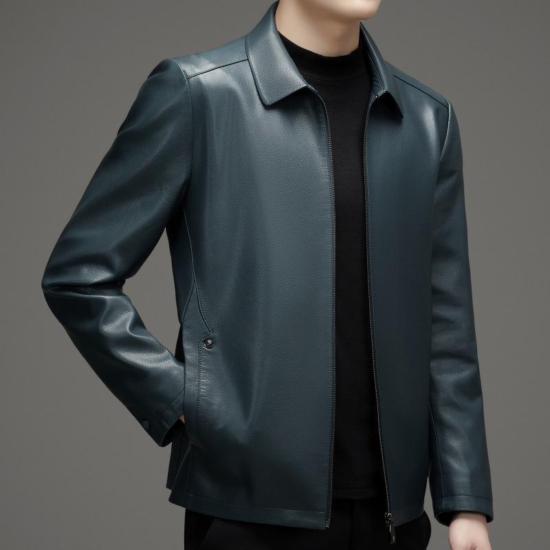 

Genuine Leather Jacket Men s Autumn and Winter Clothing Plus Velvet Lapel Business Casual Sheepskin Top Middle-aged Thin Leather Jacket 195