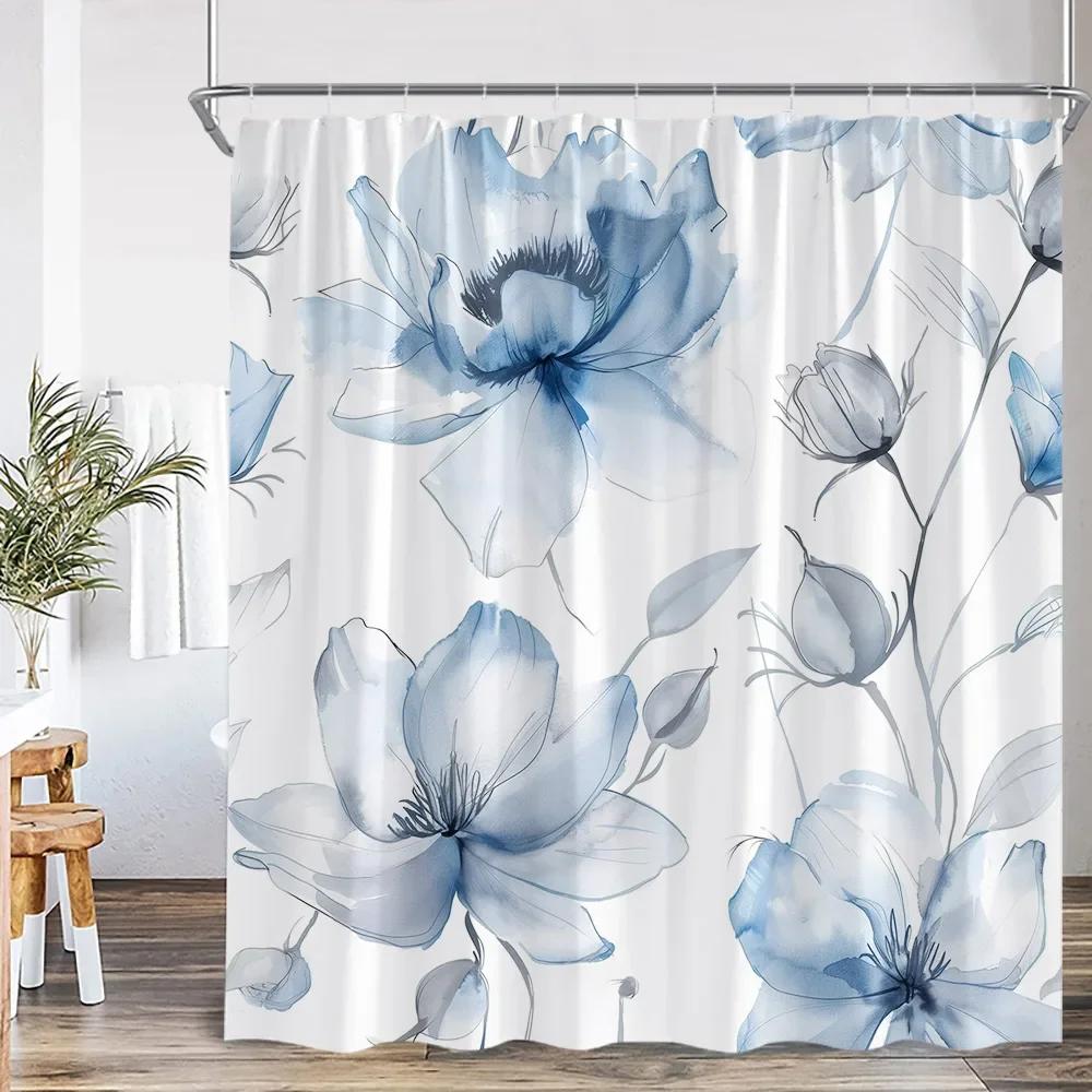 Vintage Floral Shower Curtain Plant Butterfly Floral Bathroom Curtain Decorative Polyester Bathtub Curtain With Hook