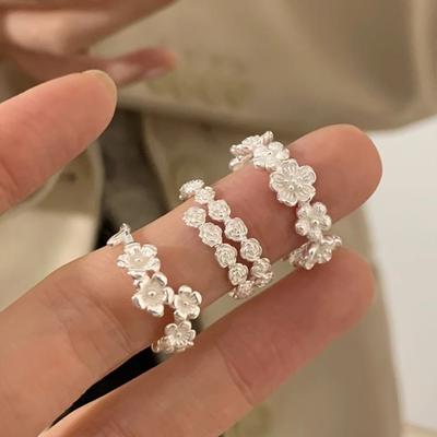 925 Sterling Silver Flower Ring Niche Simple Fashion Temperament Korean Index Finger Ring Spring and Summer Ring Explosion