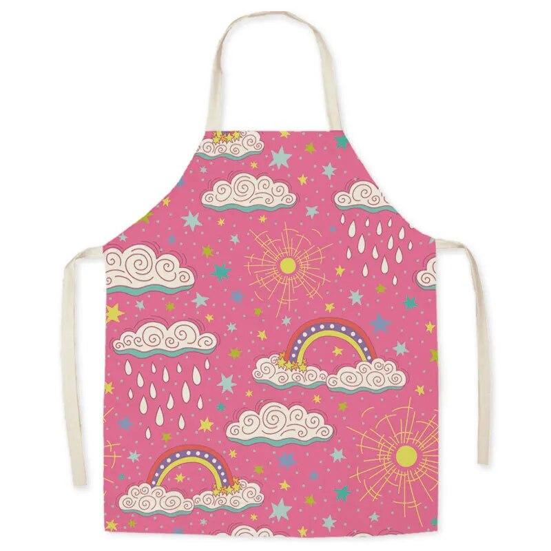 

Маслостойкий фартук, кухонный фартук без рукавов для родителей и детей, кухонный льняной фартук с рисунком облака и радуги 47x38cm