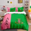 AKA Pink Green Split Coat Of Arms Duvet Cover Set Sorority Greek Letter Bedding Includes 1 Duvet Cover And 2 Pillowcase Gift