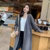 Loose Coat Top Medium and Long Thickened Gray Cardigan Lazy New Korean Version Sweater Knitted Over the Knee Spring and Autumn Models