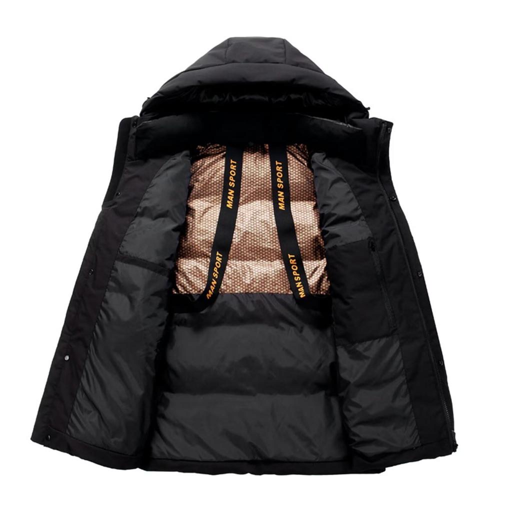 Vasarhely Down 650 Fill White Goose Windproof and Outdoor Black Men's Ultra-Warm Jacket, Mid-Length, Power, 90% Down, Waterproof, Hooded, Casual,