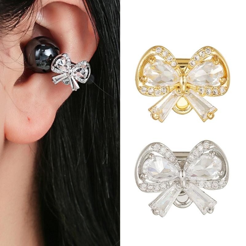 Stylish Metal Bows Decor Adorned with Zircon Stones Embellished Bows Clip On Charm for Freeclip 1/2 Wireless Earphones