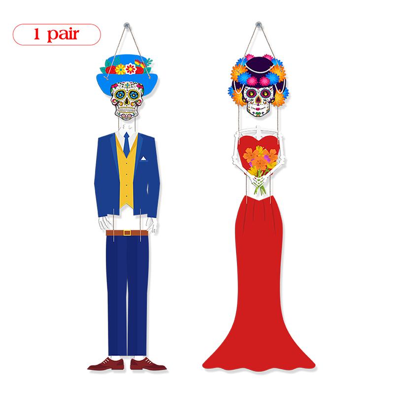 

Mexican Day of the Dead Groom and Bride Door Pendant Skulls Horror Hanging Flag Death Day Halloween Party Decorations