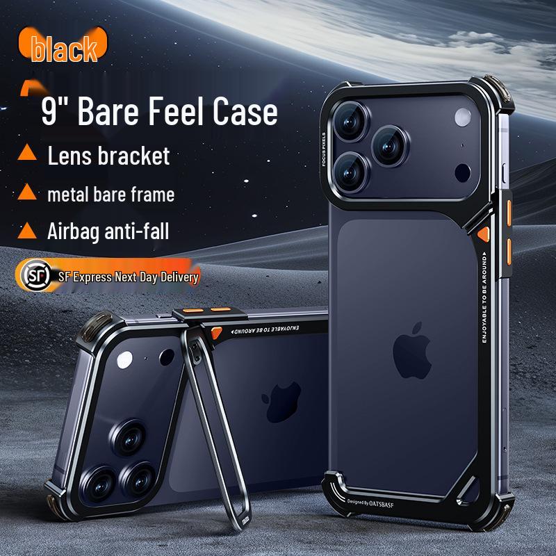 9 Shells Metal Phone Case for iPhone 17 Pro Max with Lens Stand and Air Cushion Drop Protection
