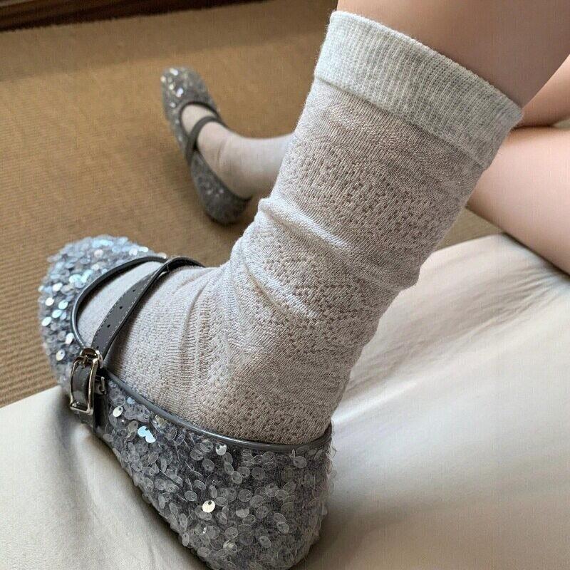 Spring and Summer Lightweight Plaid Stockings - Hollowed-out Mesh Breathable Mid-Calf Stockings - Retro Boneless Lace Stockings