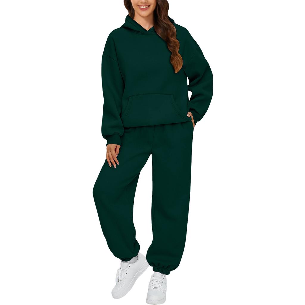 Women's Leisure Suit Long Sleeved Loose Hoodie Sweatshirts and Trouser Autumn Female Fashion Two Piece Set