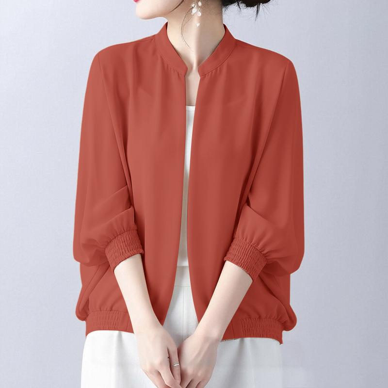 ZANZEA Cardigan Chemisier Décontracté à Manches Longues et Col Rond en Mousseline pour Femme
