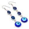 Natural Blue Evil Eye, Lapis Gemstone 925 Sterling Silver Earring 2.76" f7T62