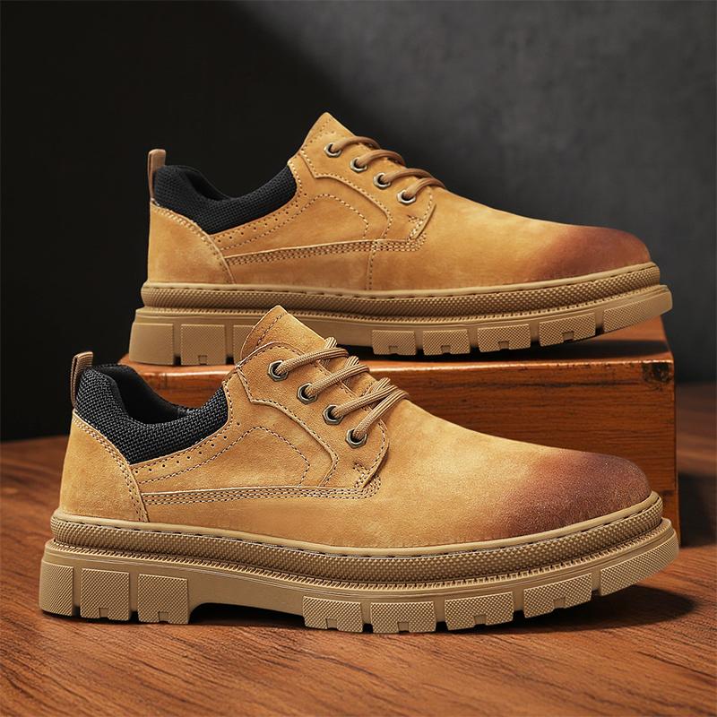Mens Leather Casual Shoes New Retro Thick Sole Wear-resistant Comfortable Lace Up Flat Sneakers Outdoor Male Walking Shoes