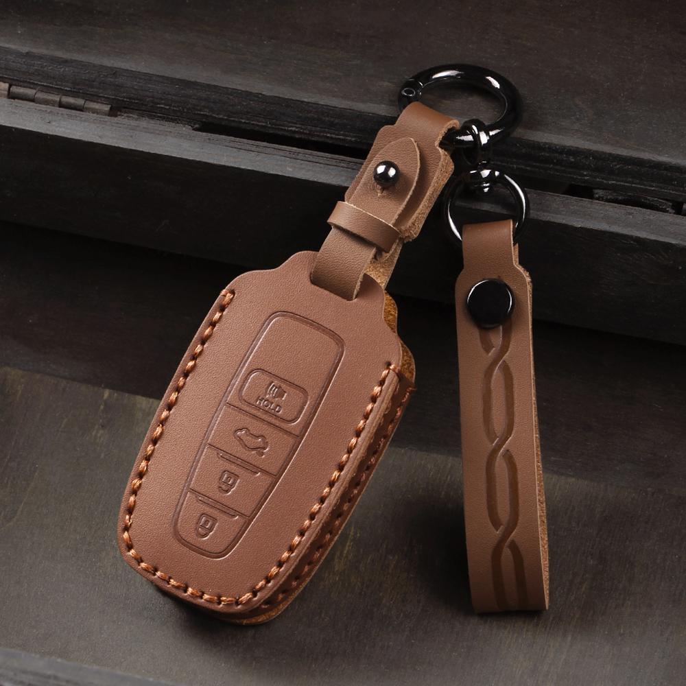 Leder Auto Smart 3-Knopf Schlüsselhülle Tasche Schlüsselanhänger für Toyota Avalon Camry RAV4 Prius CHR C-HR Corolla Land Cruiser Prado