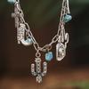 Retro ethnic style imitation turquoise cow head collarbone necklace female western cowboy style hat necklace