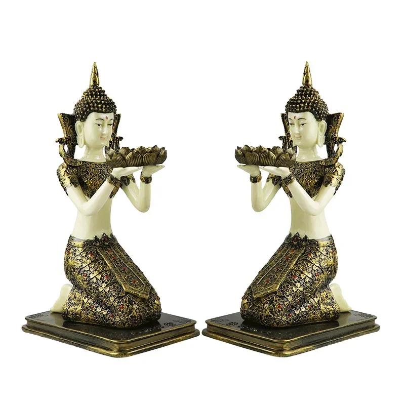 1 Pair Resin Dunhuang Fairy Lamp Holders Chinese Lotus Buddha Front Lamp Holder Offering Feng Shui Ornaments Candlestick Holder