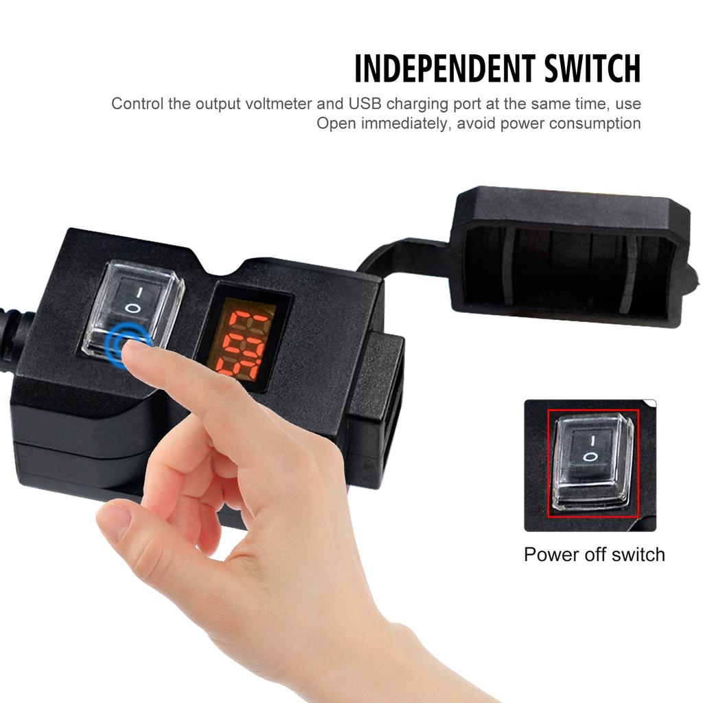 Motorcycle Electric Car USB Mobile Phone Charging Waterproof Switch Integrated Handle Bar Rearview Mirror, 9-32V
