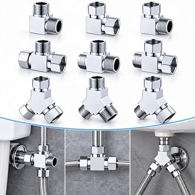 Square Shape Three Way Valve Swivel Nut Water Splitter New T Pipe Fitting Water Supply Plumbing