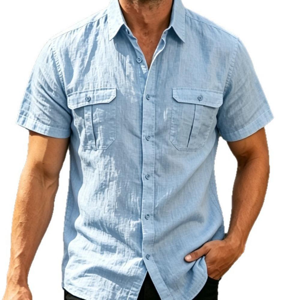 Jacquard overhemd met korte mouwen voor heren – casual sportpoloshirt met een omgeslagen kraag