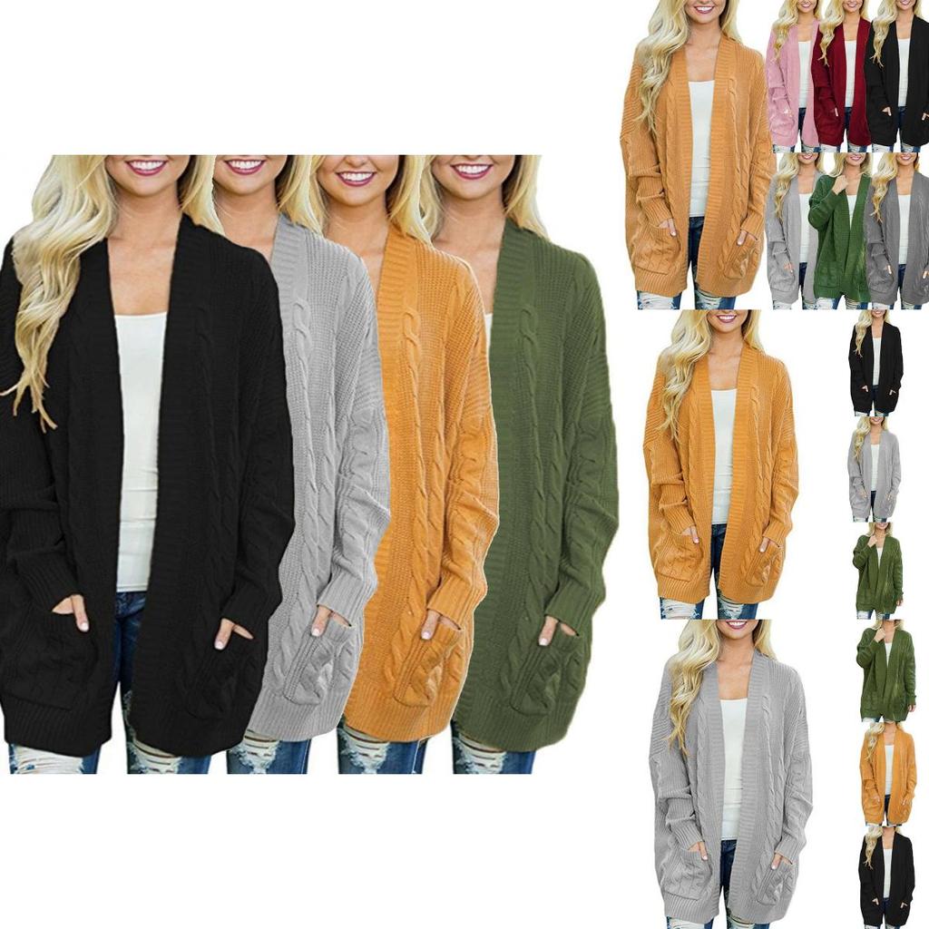 Cozy Women Cardigan Sleeve Loose Knitted Sweater Outwear With Fashion Pockets
