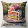 Celebration Dessert Style Pillow Covers, Colorful Layer Cake With Roses Print Cushion Cases, Cozy Home Decor Bedroom Living Room