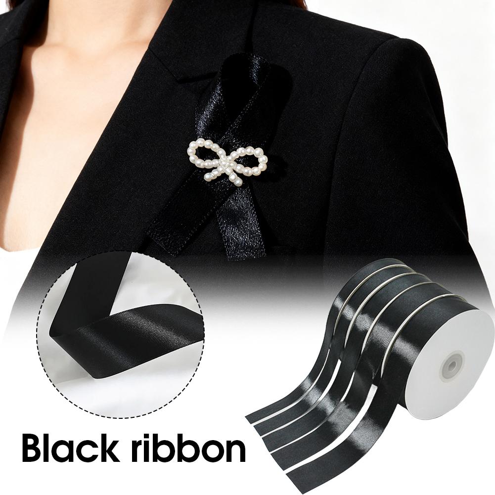 Satin Ribbon Black Polyester Gift Wrapping Bow for Wedding Cake Bouquet DIY Craft Hair Accessory Decoration