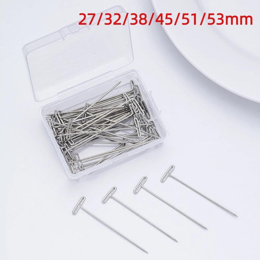100Pcs 27/32/38/45/51/53mm T Pins Sharp Point Positioning Needle Sewing Pins for Wigs DIY Crafts