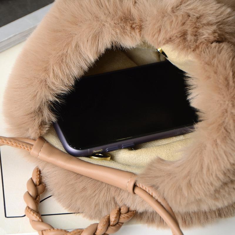 Modische, hochstrukturierte, gewebte Griffe, Wolkenplüschtasche, große Kapazität, Kunstpelz, Handtaschen für Mädchen, süßer Kürbis, Herbst/Winter, neue, vielseitige Damen-Umhängetasche