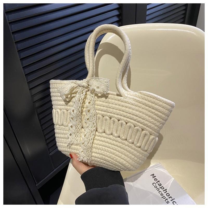 

French Temperament Bow Straw Woven Bag Female Girl Casual Bucket Single Shoulder Tote Press flat 33 x 18