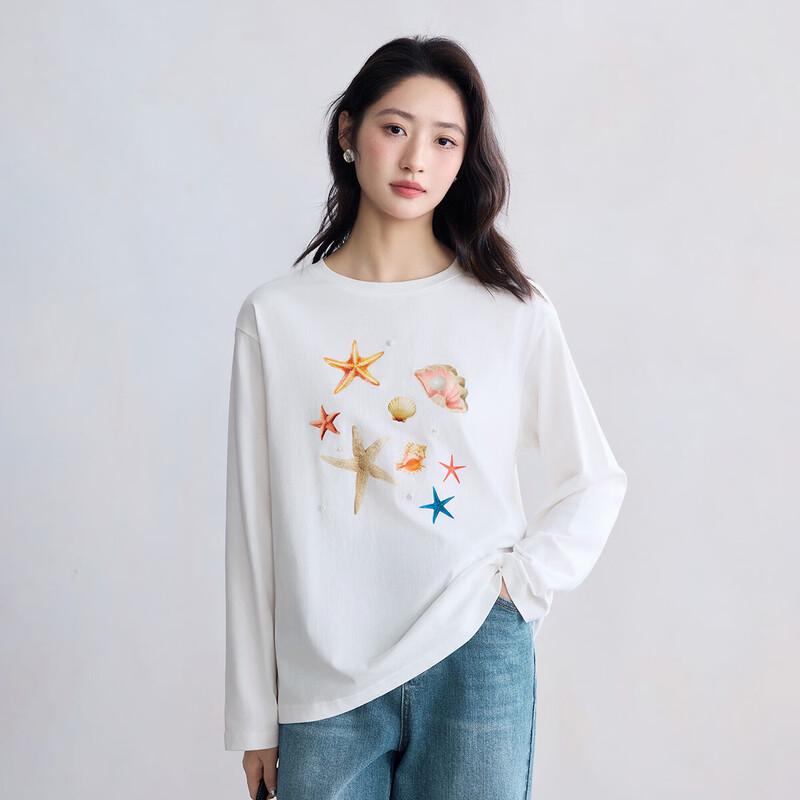 INMAN Women s Pure Cotton Playful Print Long-Sleeve Round Neck T-Shirt S