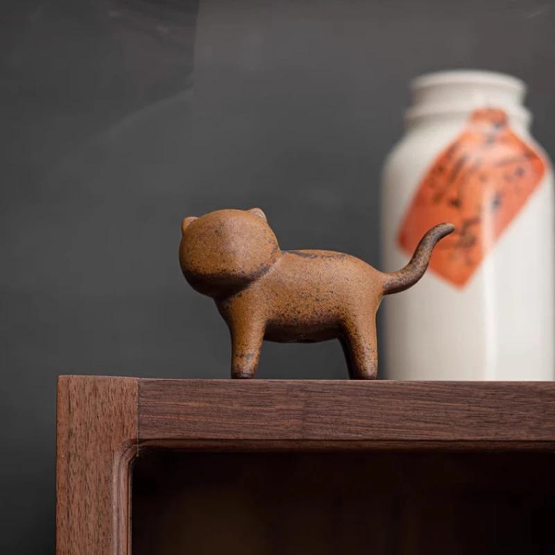 Vintage Glazovaná Keramická Figurka Kočky pro Čajový Pet Set Gongfu Čajový Set Příslušenství Pěstovatelná Dekorace Dárek