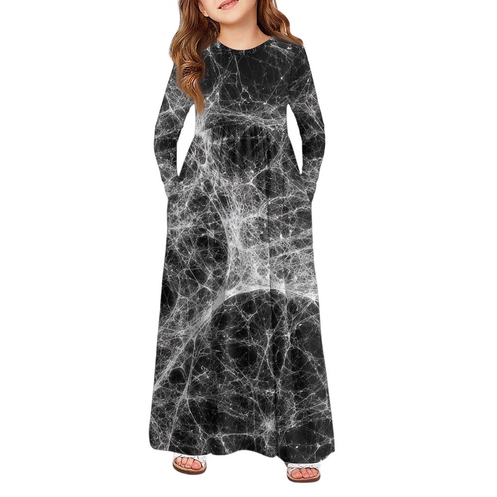 Girls' Maxi Dress Halloween Day- Long Sleeve Pocket Dress