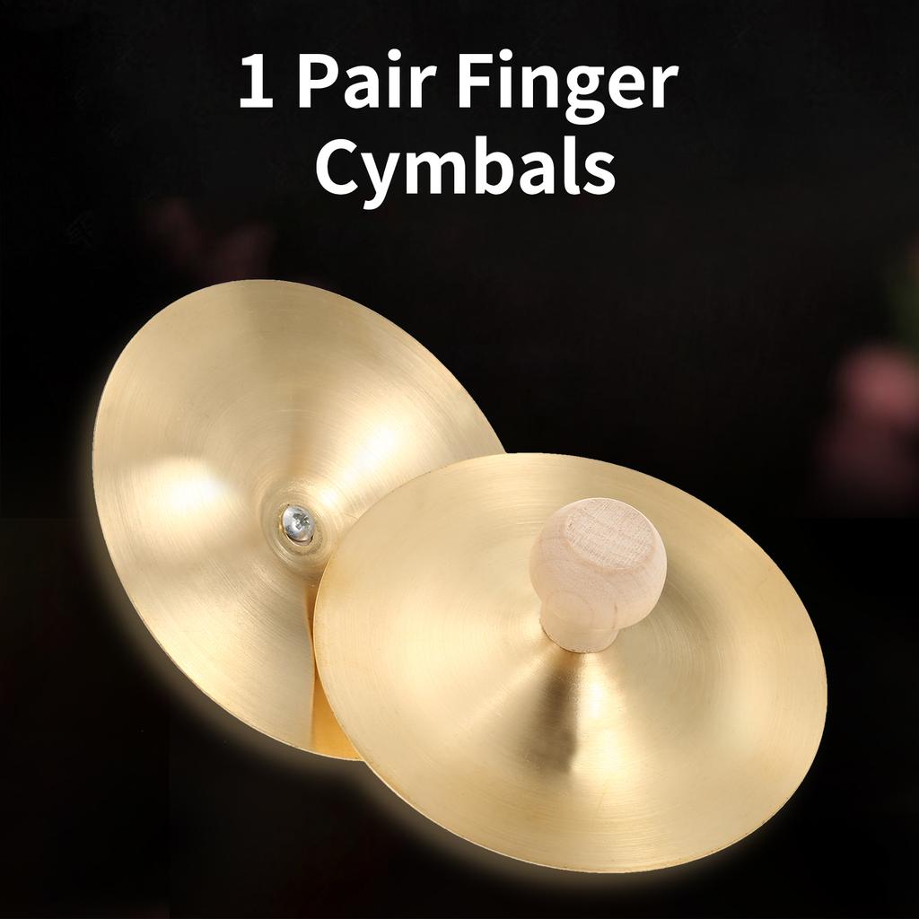 1 Pair Finger Cymbals with Wooden Handle 3.5 inch Mini Finger Cymbals Copper 9cm Hand Cymbal for Belly Dance Music