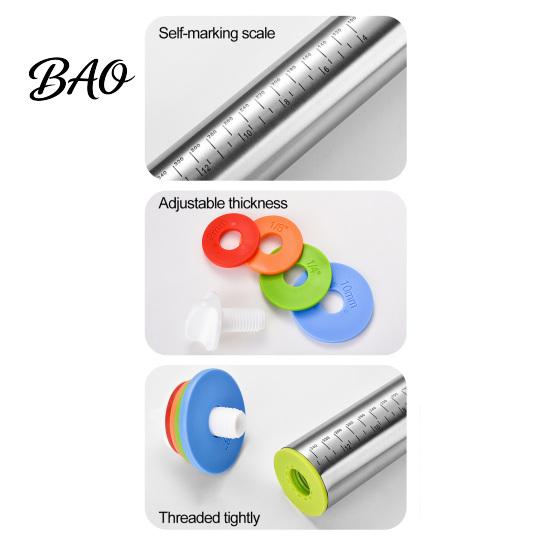 Professional Baking Tools for Pastry Rolling Pin with Thickness Rings, Ergonomic Measurement Markings Kitchen Tool, Heavy Duty Dough Roller